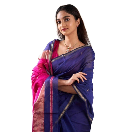 Blue cotton saree for women — full drape view