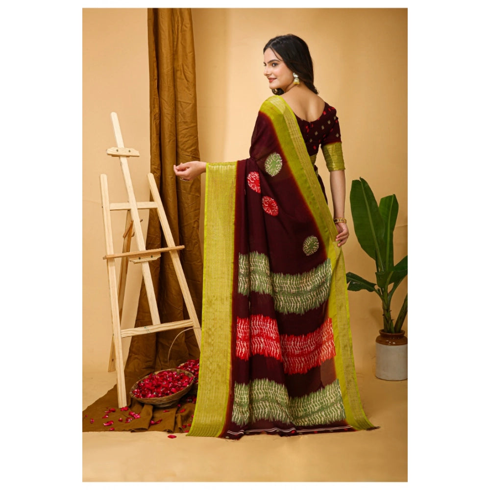 Women's Soft Blooming Marshmallow Fabric Kalamkari Printed Saree With Unstitched Blouse 5.5Mtr (Maroon)