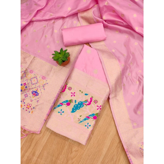 Women's Banarasi Silk Printed Unstitched Salwar Suit Material With Dupatta (Light Pink, 3Mtrs)