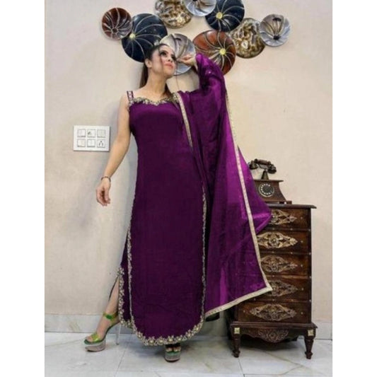 Wine georgette kurti palazzo dupatta set for women — front view