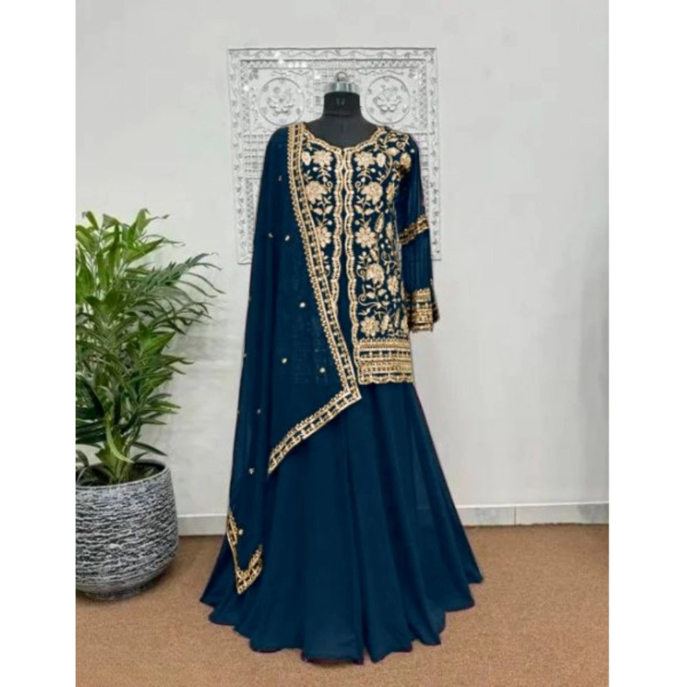 Morpich georgette kurti palazzo dupatta set for women — detail view
