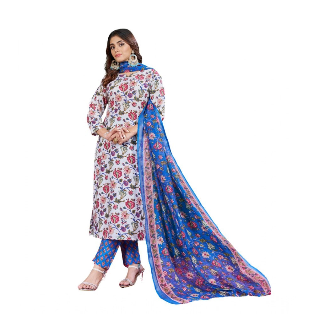 Multicolor cotton blend kurti pant dupatta set for women — front view