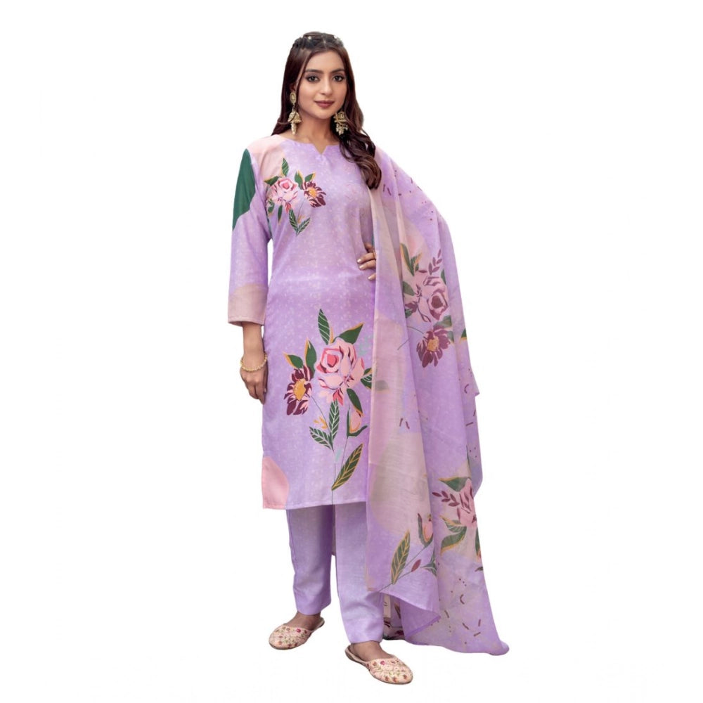 Lavender cotton blend kurti pant dupatta set for women — front view