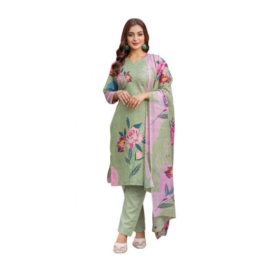 Mehendi cotton blend kurti pant dupatta set for women — front view