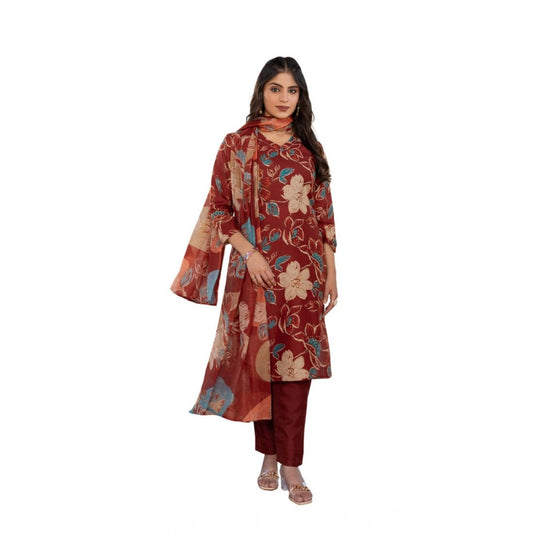 Rust cotton blend kurti pant dupatta set for women — front view
