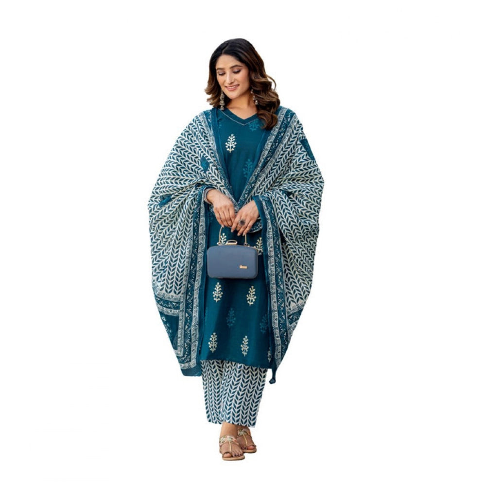 Morpichh cotton blend kurti pant dupatta set for women — front view
