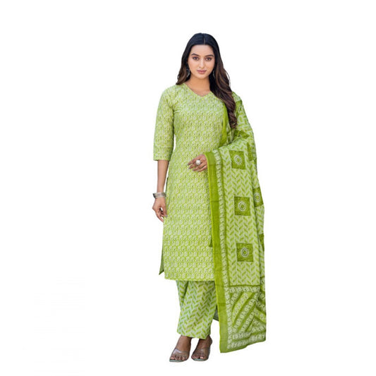 Parrot cotton blend kurti pant dupatta set for women — front view