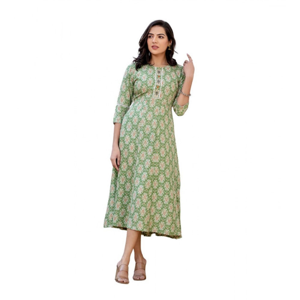 Green rayon a-line kurti for women — front view