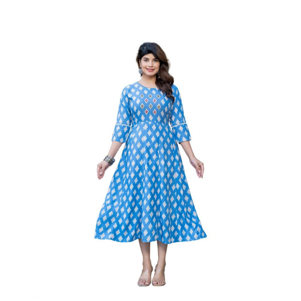 Sky Blue rayon a-line kurti for women — front view