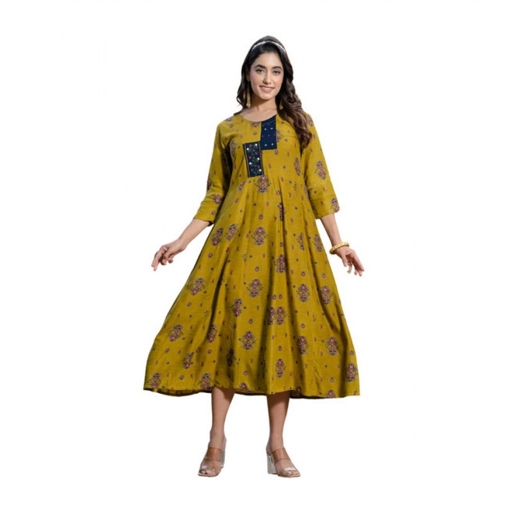 Mehendi rayon a-line kurti for women — front view