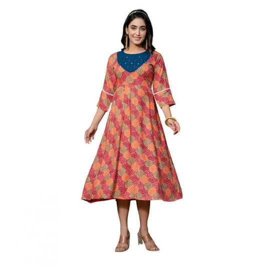 Multicolor rayon a-line kurti for women — front view