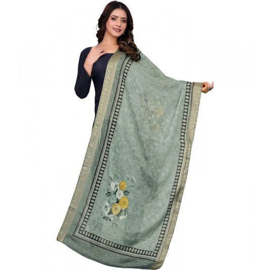 Green Chanderi Silk Dupatta with Printed Design – 2m