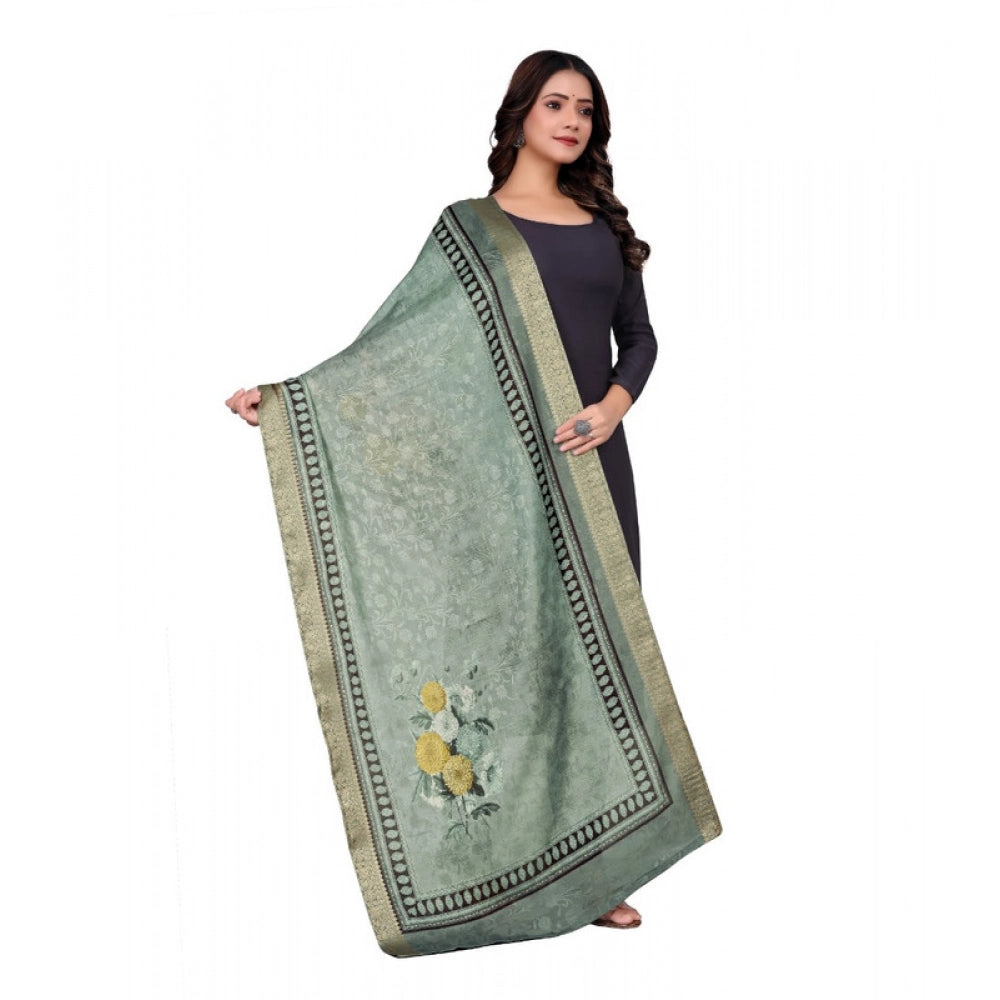 Green Chanderi Silk Dupatta with Printed Design – 2m