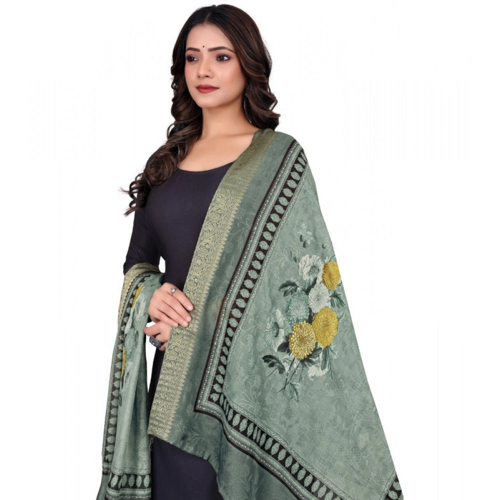 Green Chanderi Silk Dupatta with Printed Design – 2m