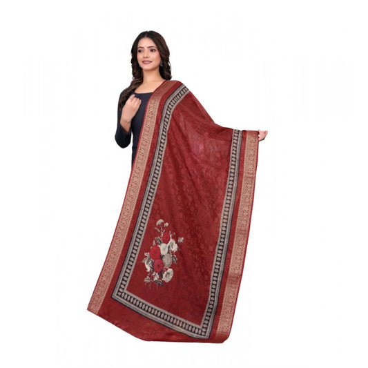 Women’s Maroon Chanderi Silk Printed Dupatta with Golden Border – 2m