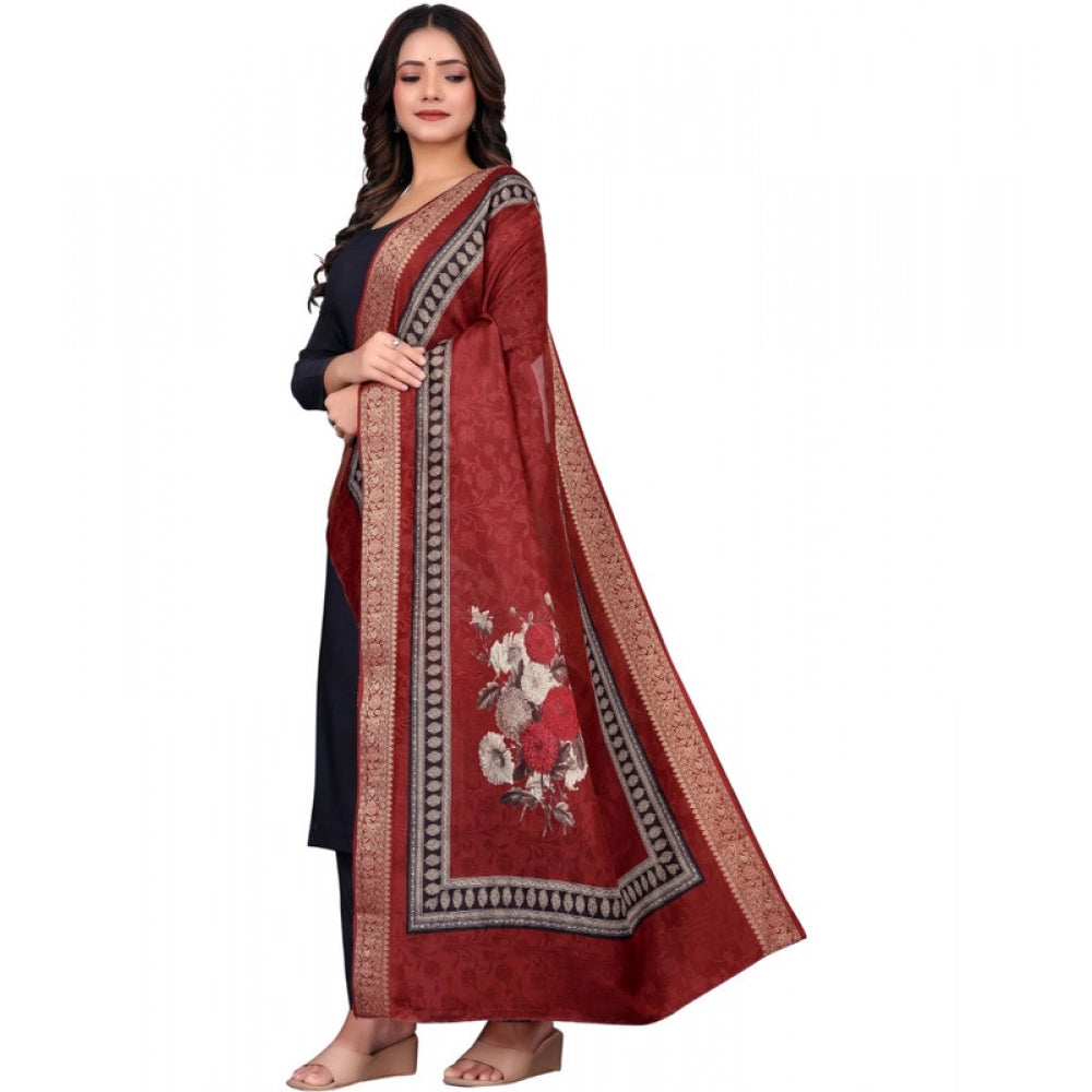 Women’s Maroon Chanderi Silk Printed Dupatta with Golden Border – 2m