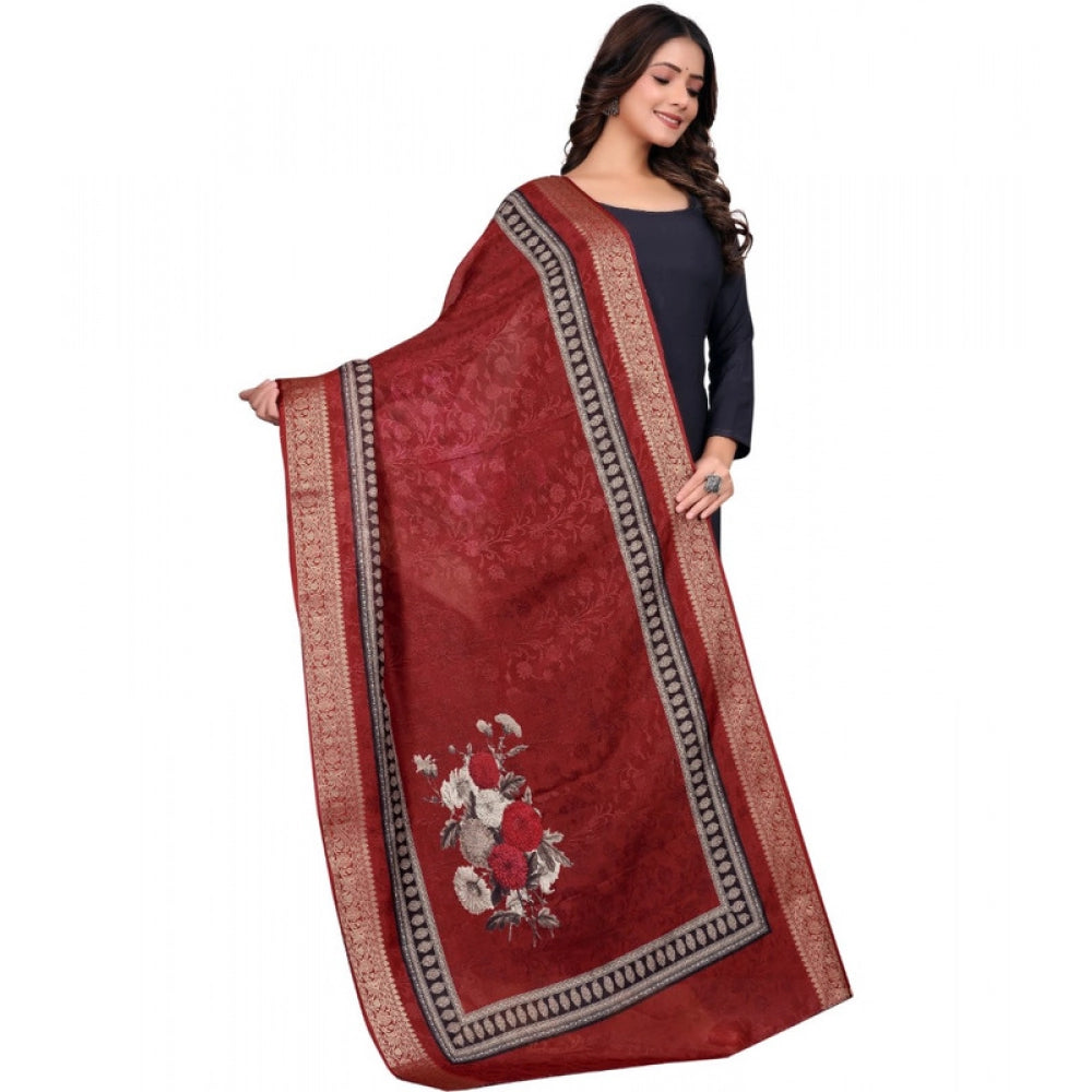 Women’s Maroon Chanderi Silk Printed Dupatta with Golden Border – 2m