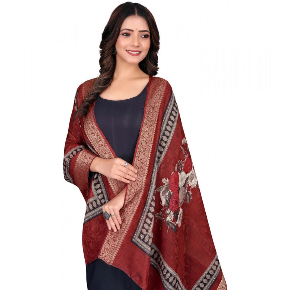 Women’s Maroon Chanderi Silk Printed Dupatta with Golden Border – 2m