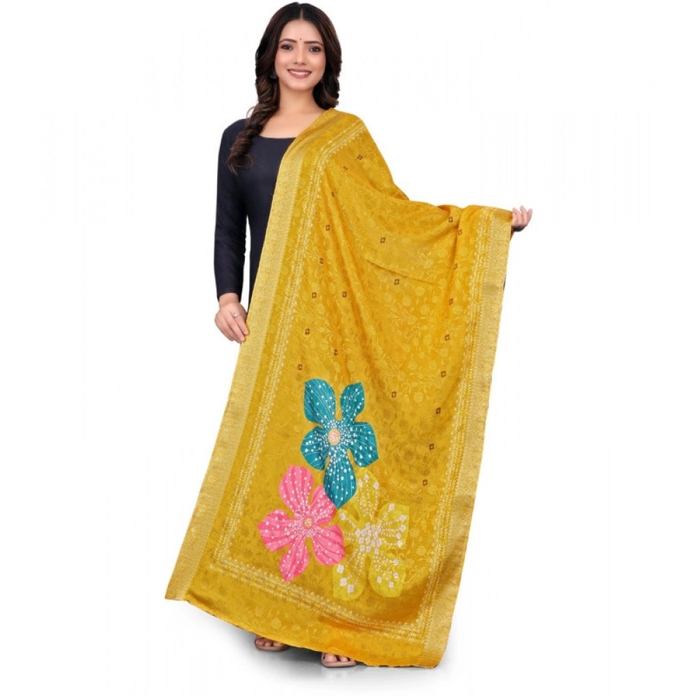 Women’s Yellow Chanderi Silk Printed Dupatta with Floral Motifs – 2m