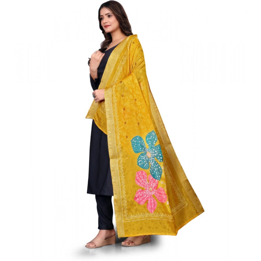 Women’s Yellow Chanderi Silk Printed Dupatta with Floral Motifs – 2m