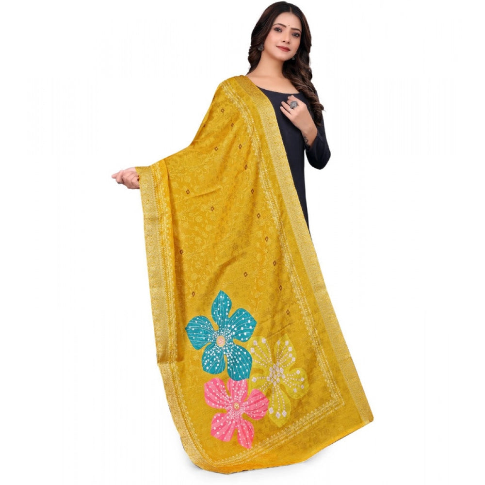 Women’s Yellow Chanderi Silk Printed Dupatta with Floral Motifs – 2m