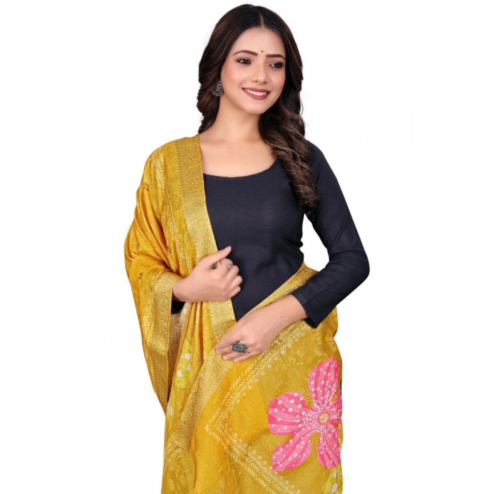 Women’s Yellow Chanderi Silk Printed Dupatta with Floral Motifs – 2m