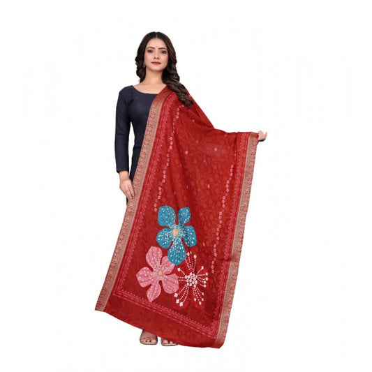 Women’s Red Chanderi Silk Printed Dupatta – 2m Casual Daily Wear
