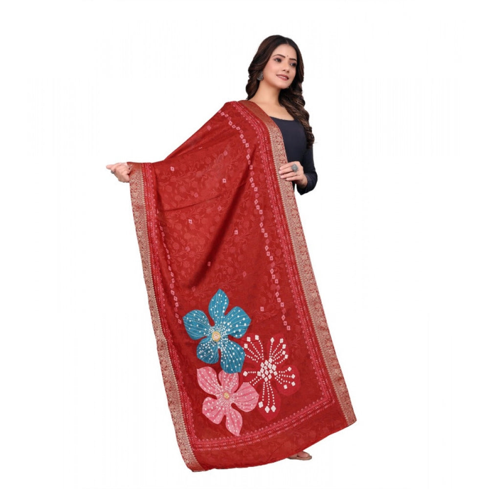 Women’s Red Chanderi Silk Printed Dupatta – 2m Casual Daily Wear