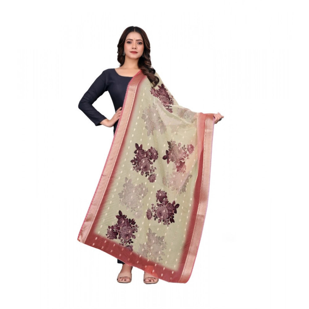 Women’s Beige Chanderi Silk Printed Dupatta – 2m Casual Wear