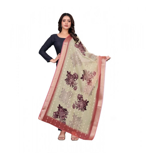 Women’s Beige Chanderi Silk Printed Dupatta – 2m Casual Wear
