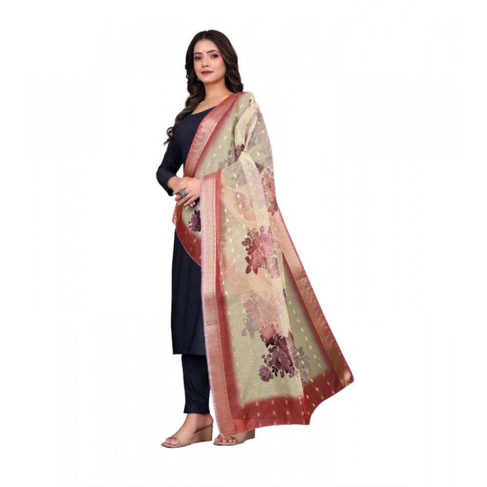 Women’s Beige Chanderi Silk Printed Dupatta – 2m Casual Wear