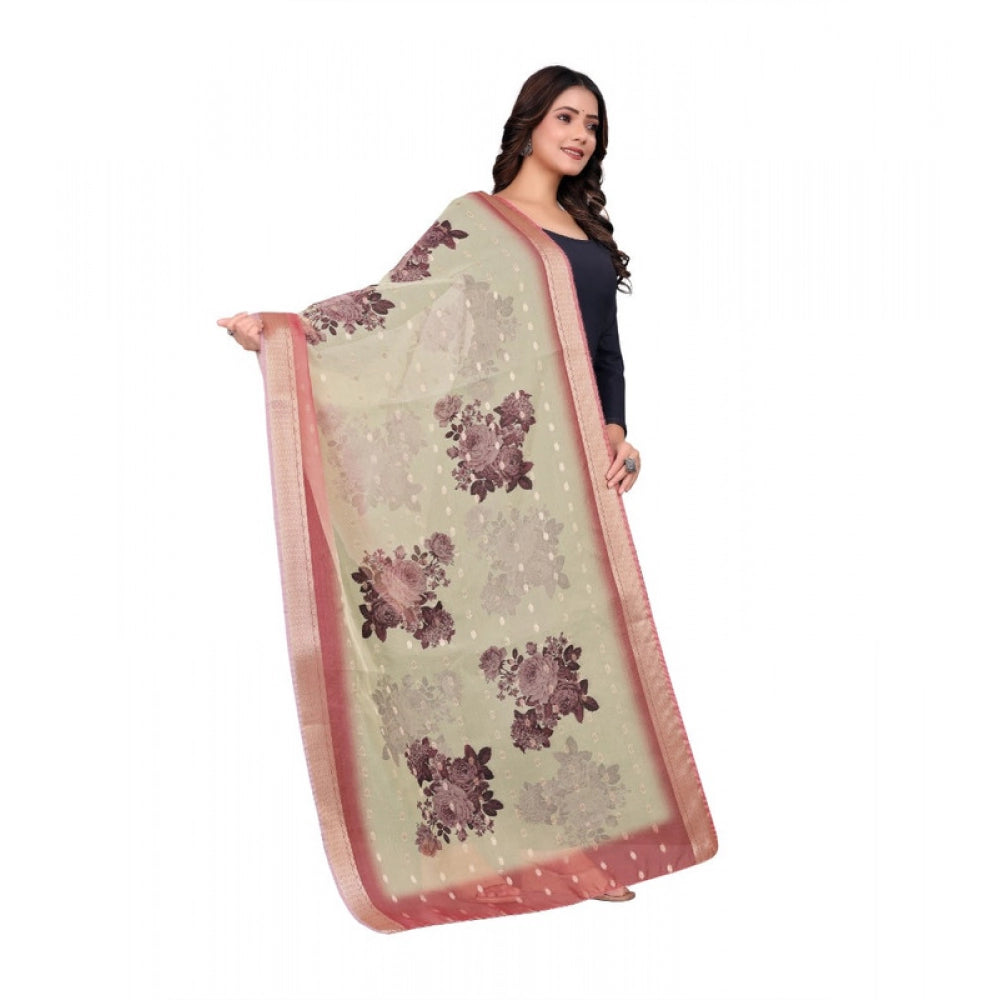Women’s Beige Chanderi Silk Printed Dupatta – 2m Casual Wear