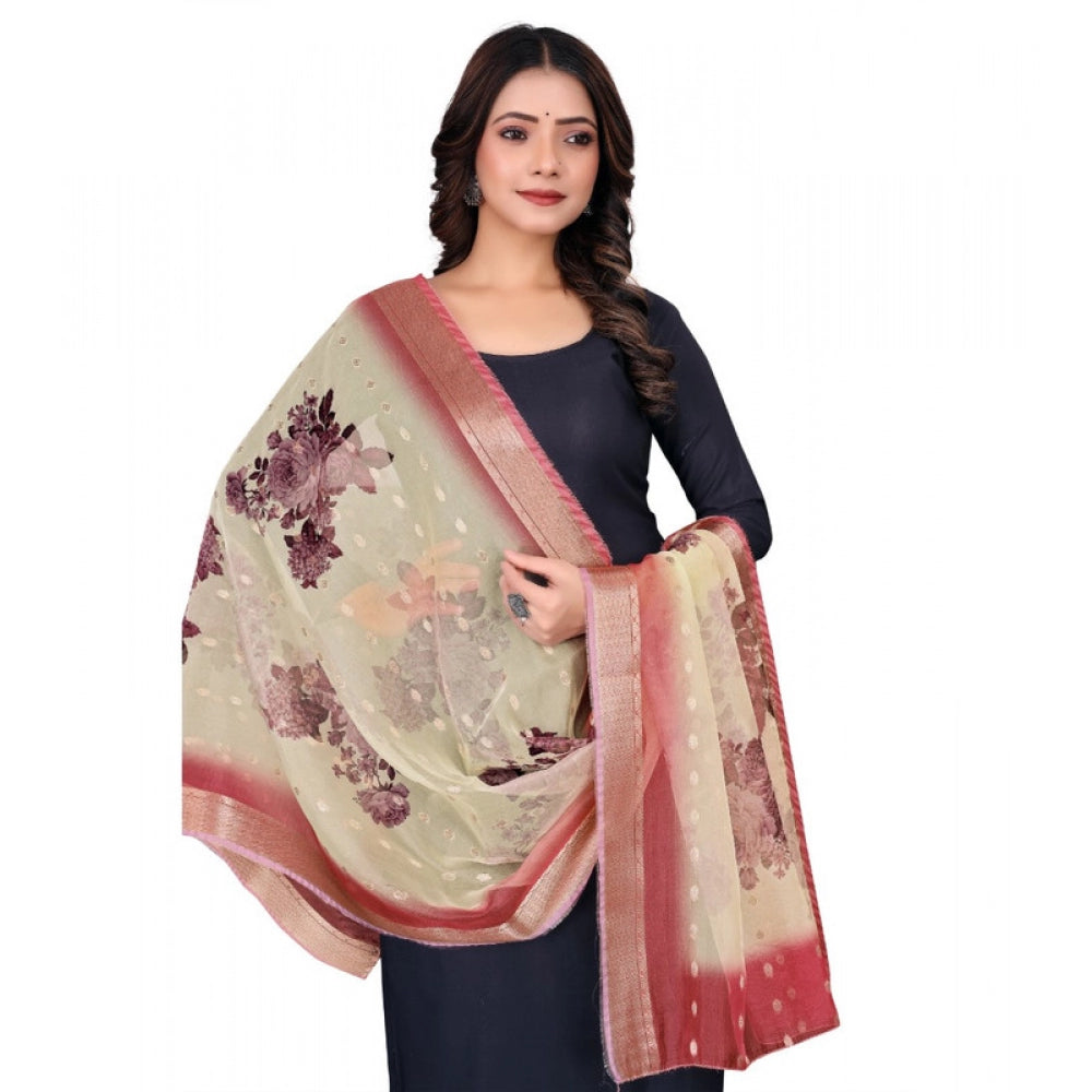 Women’s Beige Chanderi Silk Printed Dupatta – 2m Casual Wear