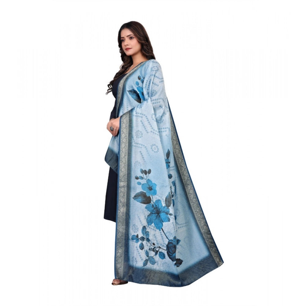 Women’s Blue Chanderi Silk Printed Dupatta – 2m Casual Wear