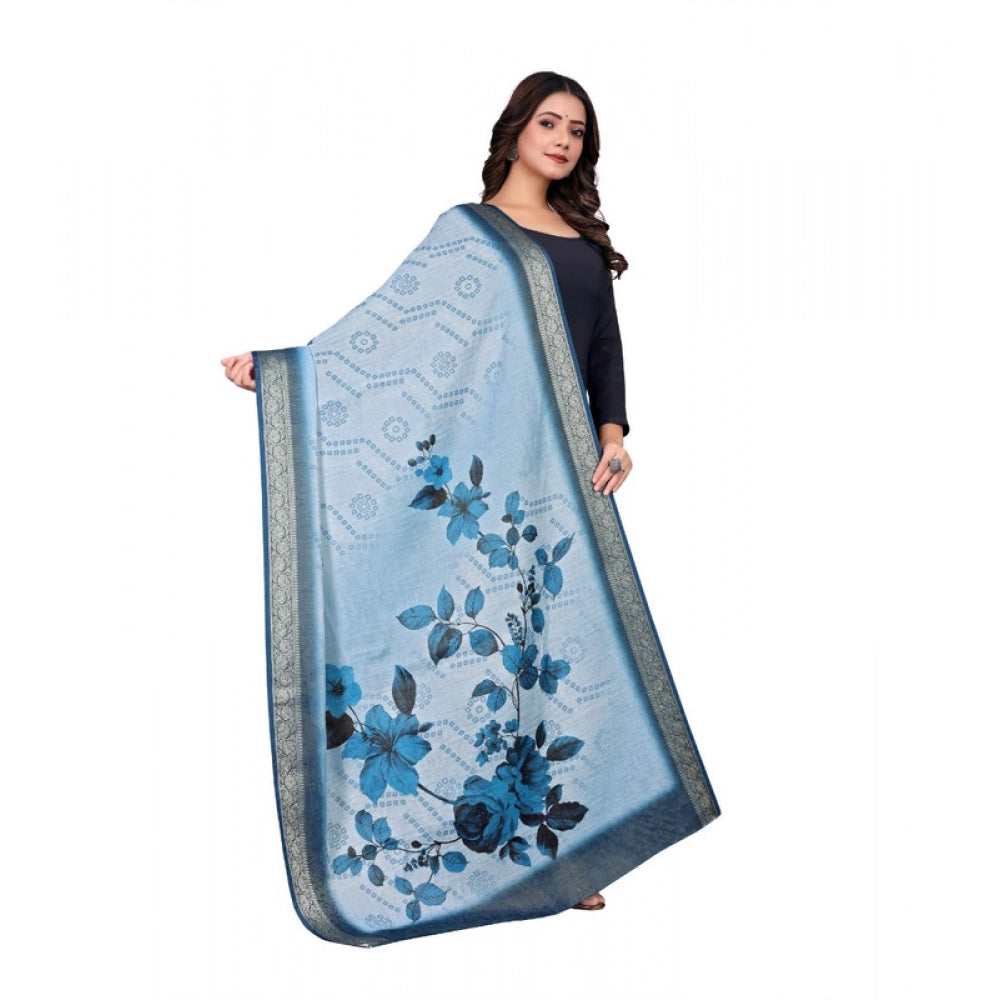 Women’s Blue Chanderi Silk Printed Dupatta – 2m Casual Wear