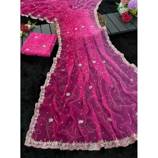 Women's Digital   Georgette Saree With Unstitched Blouse (Pink, 5-6 Mtrs)