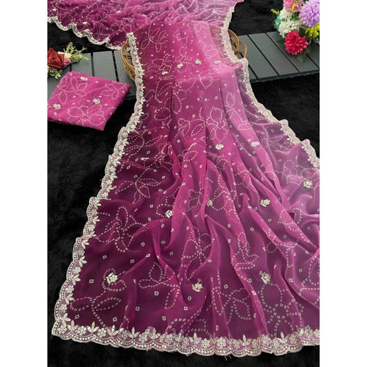 Women's Digital   Georgette Saree With Unstitched Blouse (Purple, 5-6 Mtrs)