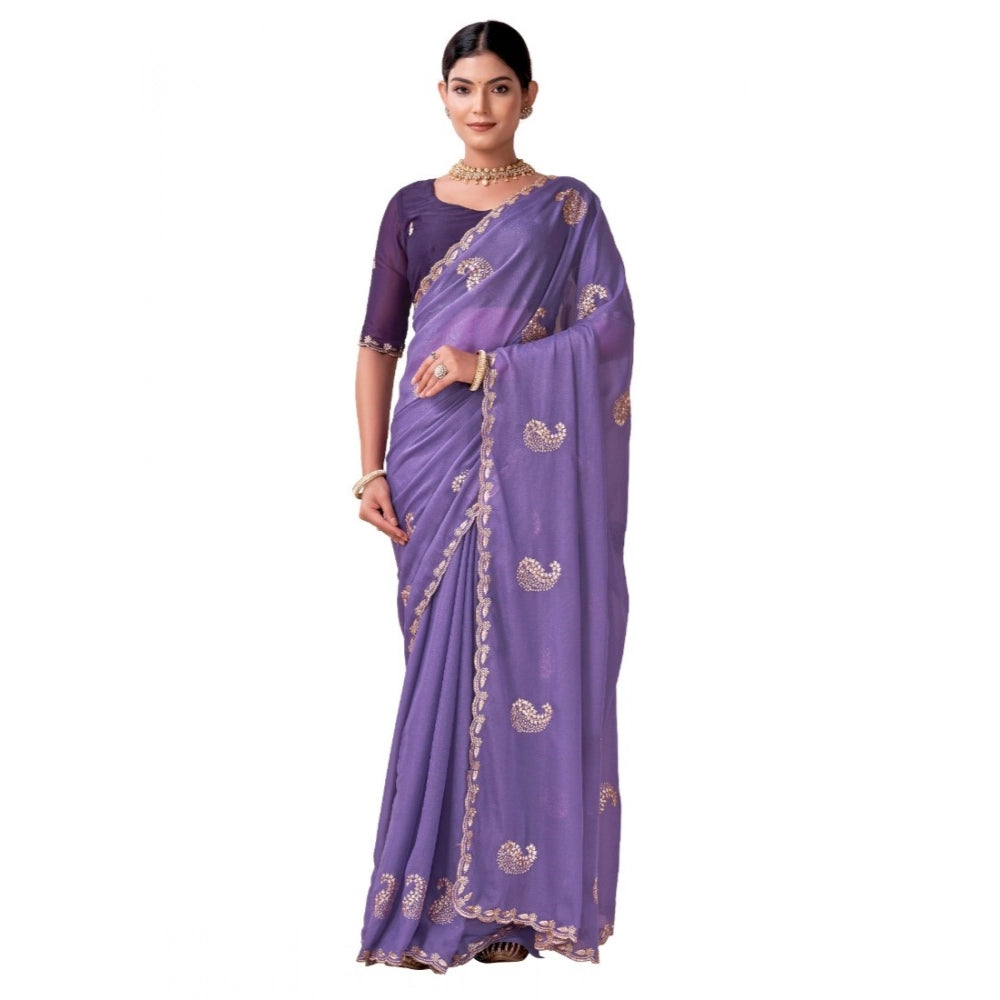 Women's Digital   Georgette Saree With Unstitched Blouse (Lavendar, 5-6 Mtrs)
