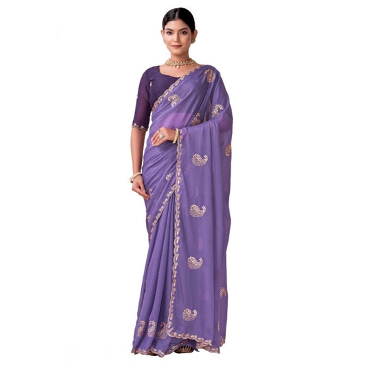 Women's Digital   Georgette Saree With Unstitched Blouse (Lavendar, 5-6 Mtrs)