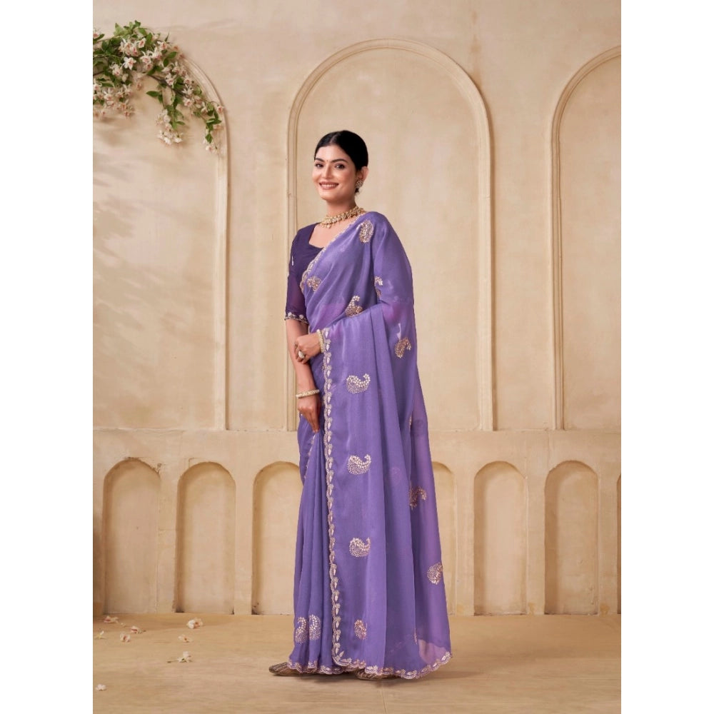 Women's Digital   Georgette Saree With Unstitched Blouse (Lavendar, 5-6 Mtrs)