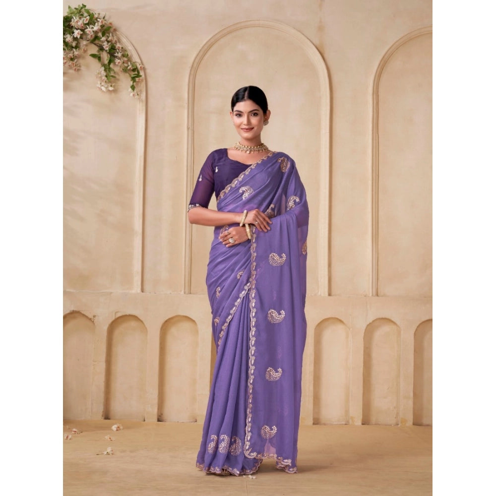 Women's Digital   Georgette Saree With Unstitched Blouse (Lavendar, 5-6 Mtrs)