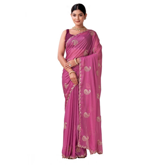 Women's Digital   Georgette Saree With Unstitched Blouse (Pink, 5-6 Mtrs)