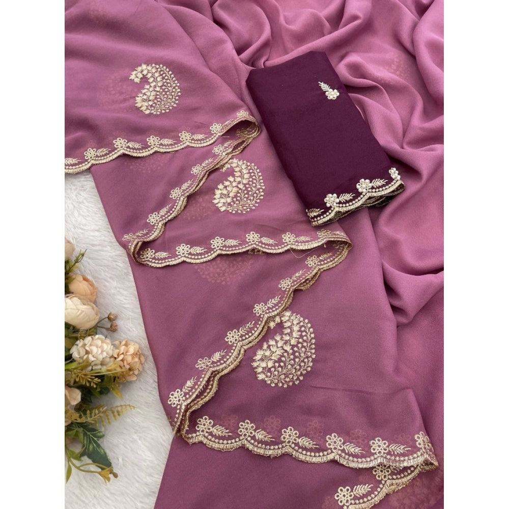 Women's Digital   Georgette Saree With Unstitched Blouse (Pink, 5-6 Mtrs)
