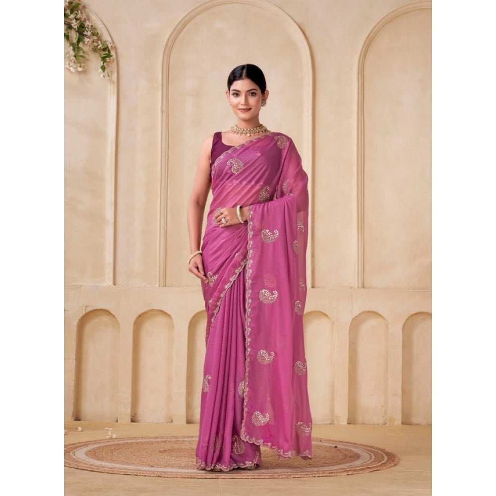 Women's Digital   Georgette Saree With Unstitched Blouse (Pink, 5-6 Mtrs)