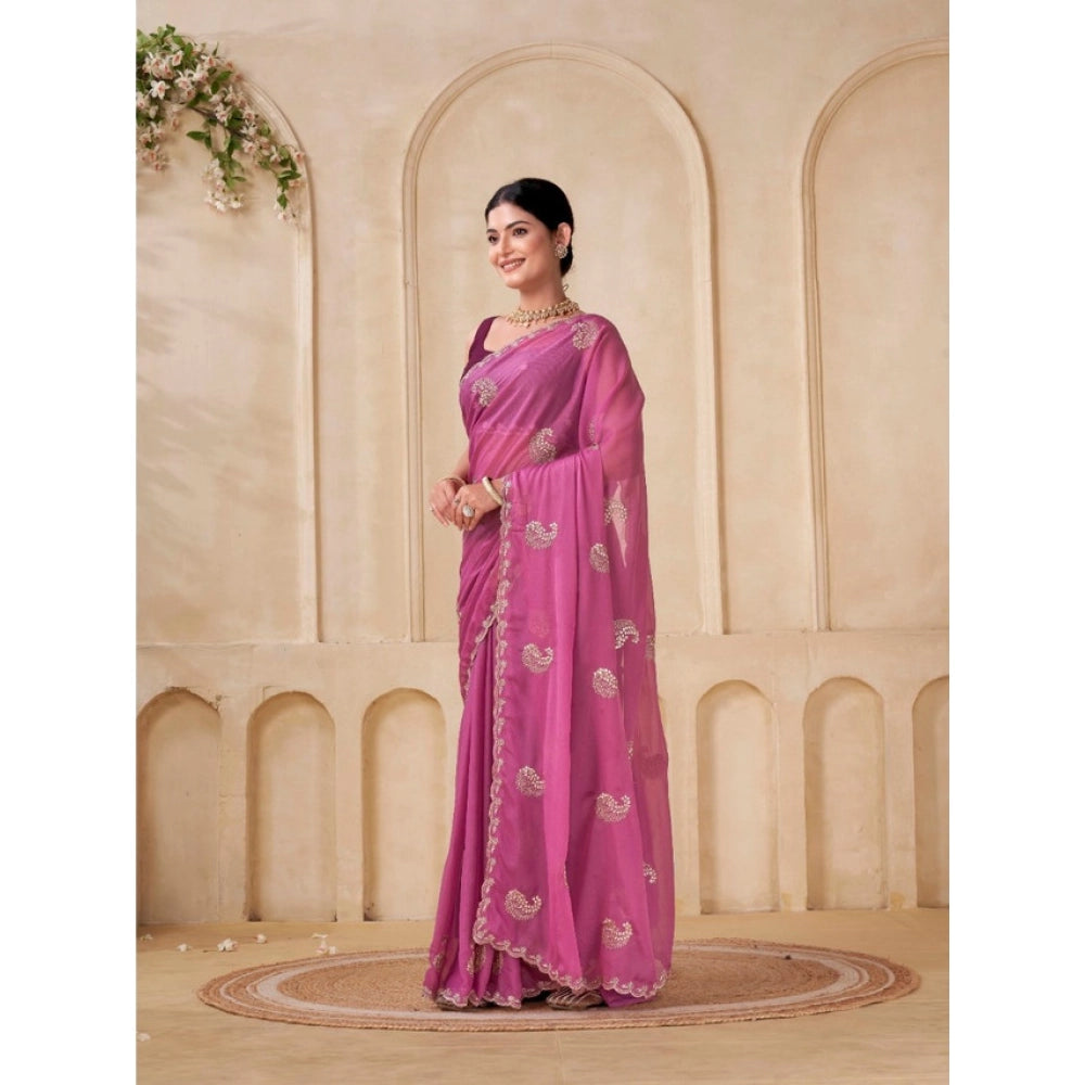 Women's Digital   Georgette Saree With Unstitched Blouse (Pink, 5-6 Mtrs)
