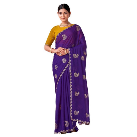 Women's Digital   Georgette Saree With Unstitched Blouse (Purple, 5-6 Mtrs)