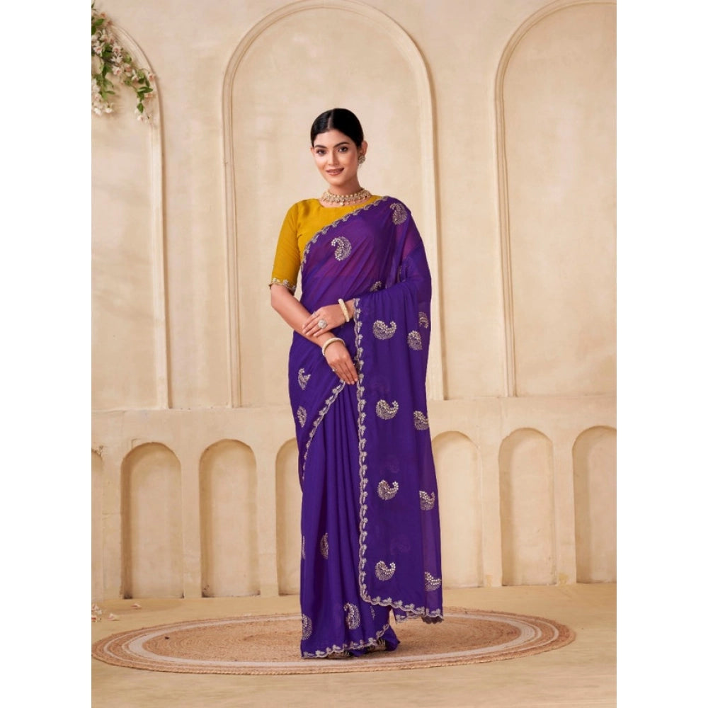 Women's Digital   Georgette Saree With Unstitched Blouse (Purple, 5-6 Mtrs)