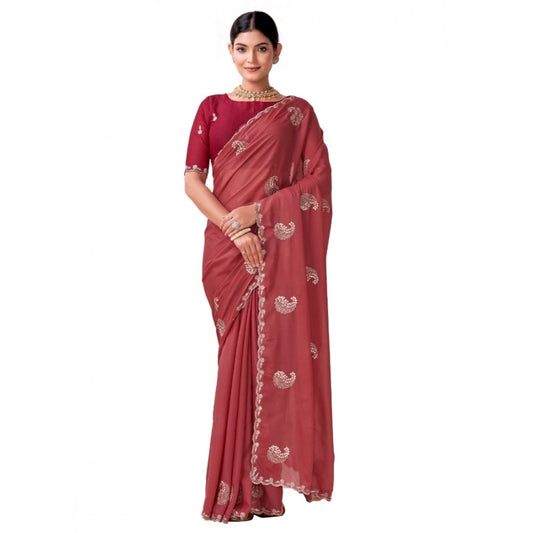 Women's Digital   Georgette Saree With Unstitched Blouse (Red, 5-6 Mtrs)