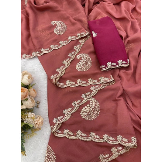 Women's Digital   Georgette Saree With Unstitched Blouse (Red, 5-6 Mtrs)