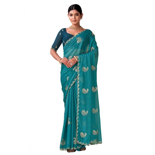 Women's Digital   Georgette Saree With Unstitched Blouse (Sky, 5-6 Mtrs)